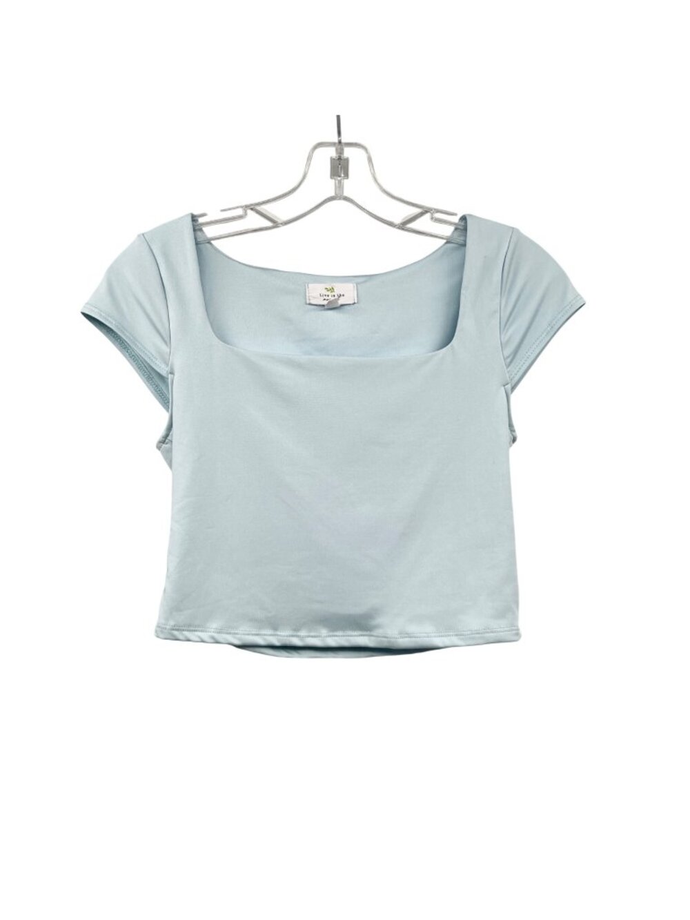 Live In The Moment Womens Crop Top Light Blue Cap Sleeve Size Medium